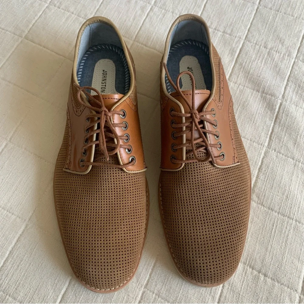 Johnston & Murphy Mens Tan Sheepskin Perforated Oxfords‎ Size 9